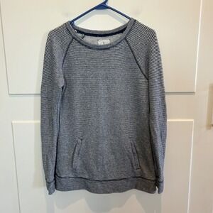 Lou & Grey Navy White Striped Raglan Pullover Sweatshirt Pockets Womens XS